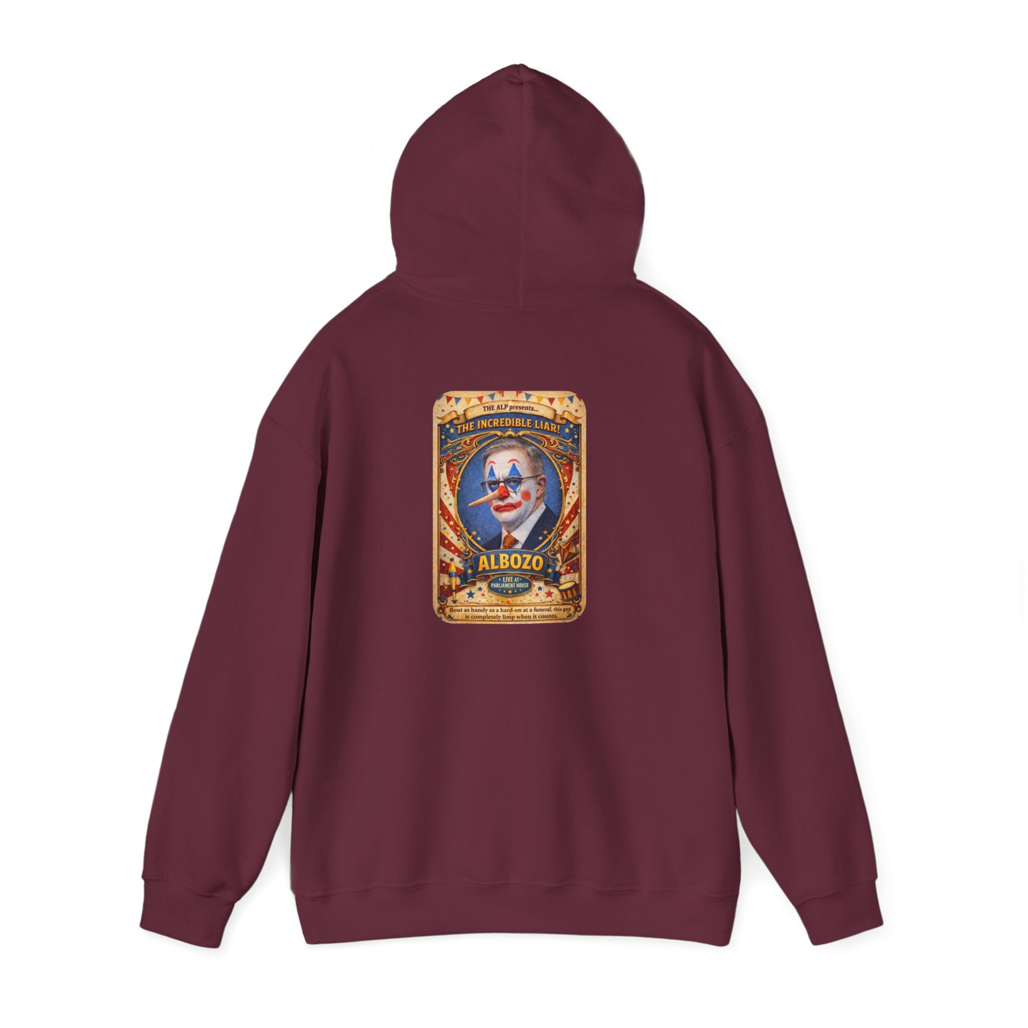 Clown Circus Poster Hoodie — 'Albozo' Retro Carnival Graphic Sweatshirt
