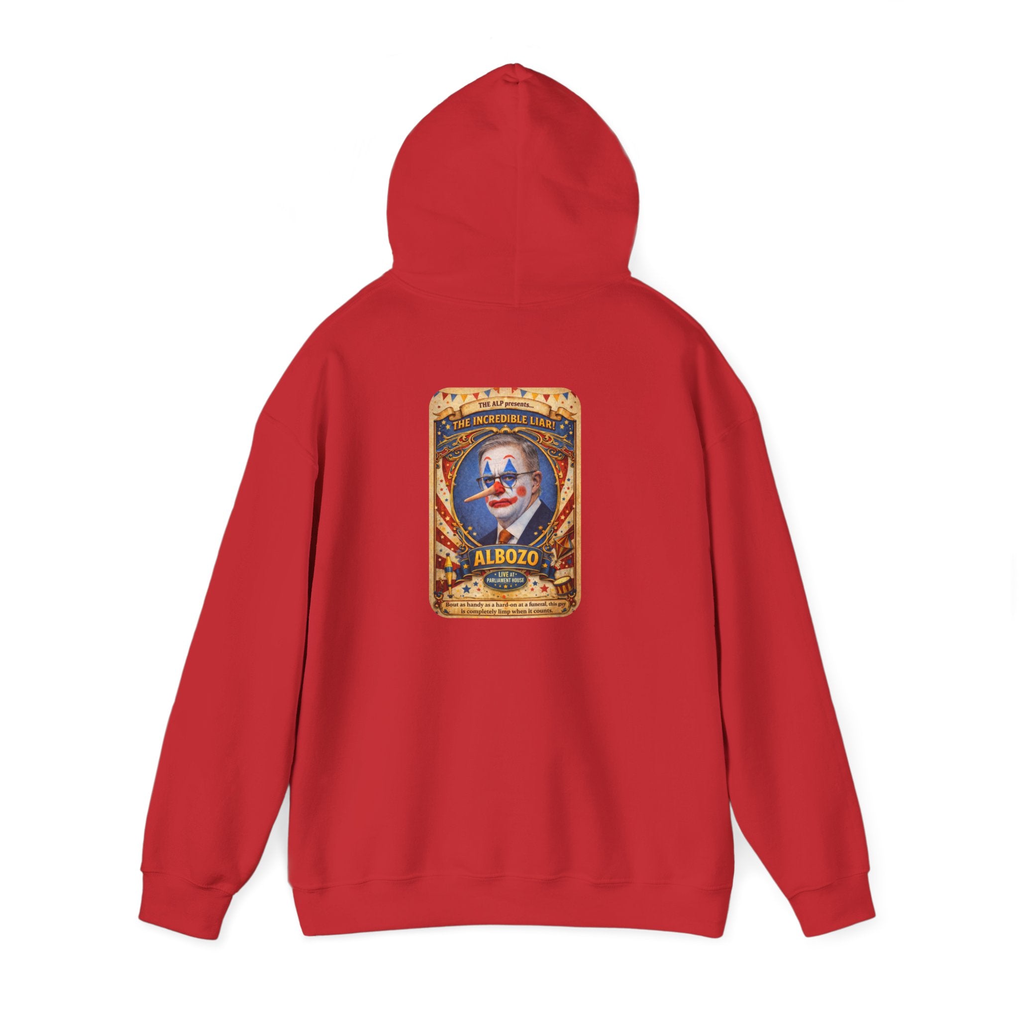 Clown Circus Poster Hoodie — 'Albozo' Retro Carnival Graphic Sweatshirt