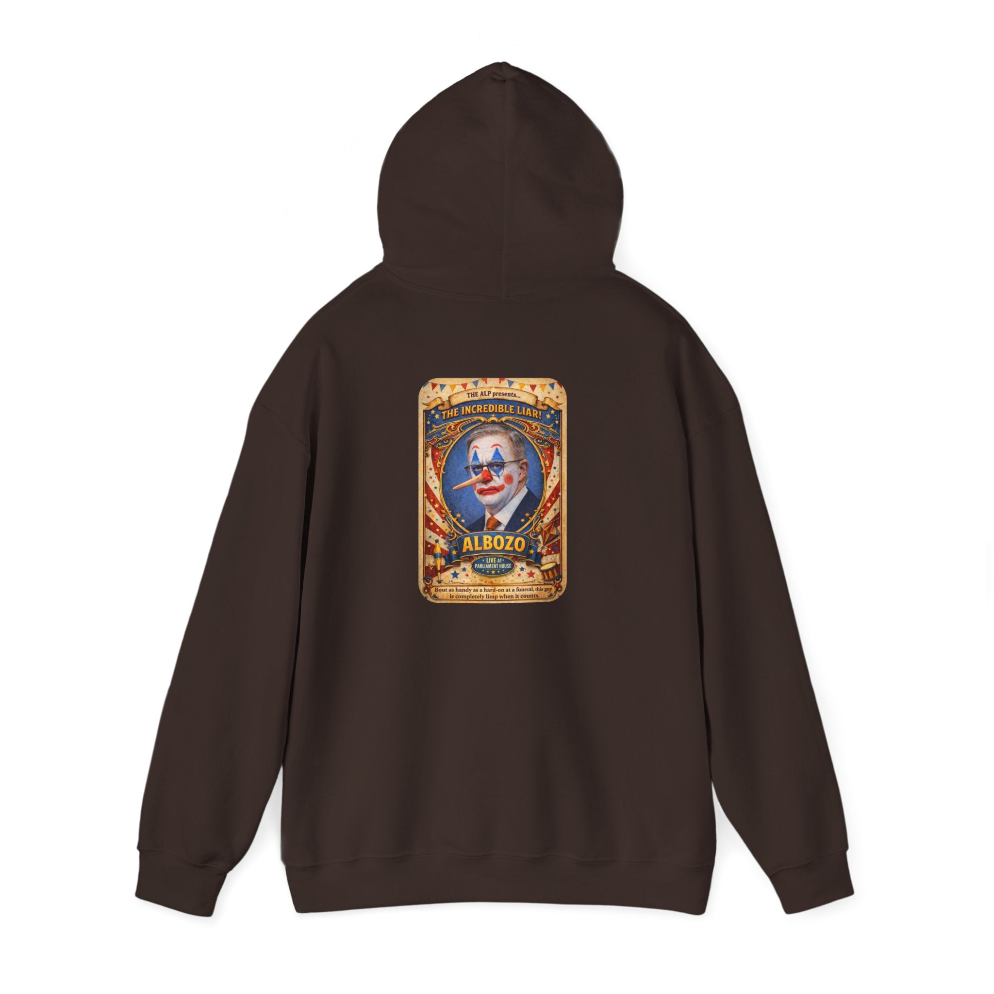 Clown Circus Poster Hoodie — 'Albozo' Retro Carnival Graphic Sweatshirt