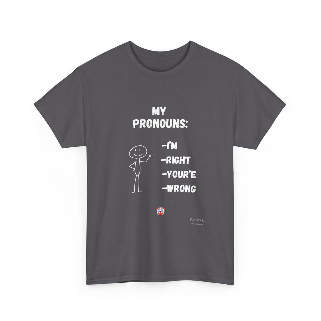 My Pronouns I'm Right You're Wrong T-Shirt –Funny Satirical T-Shirt