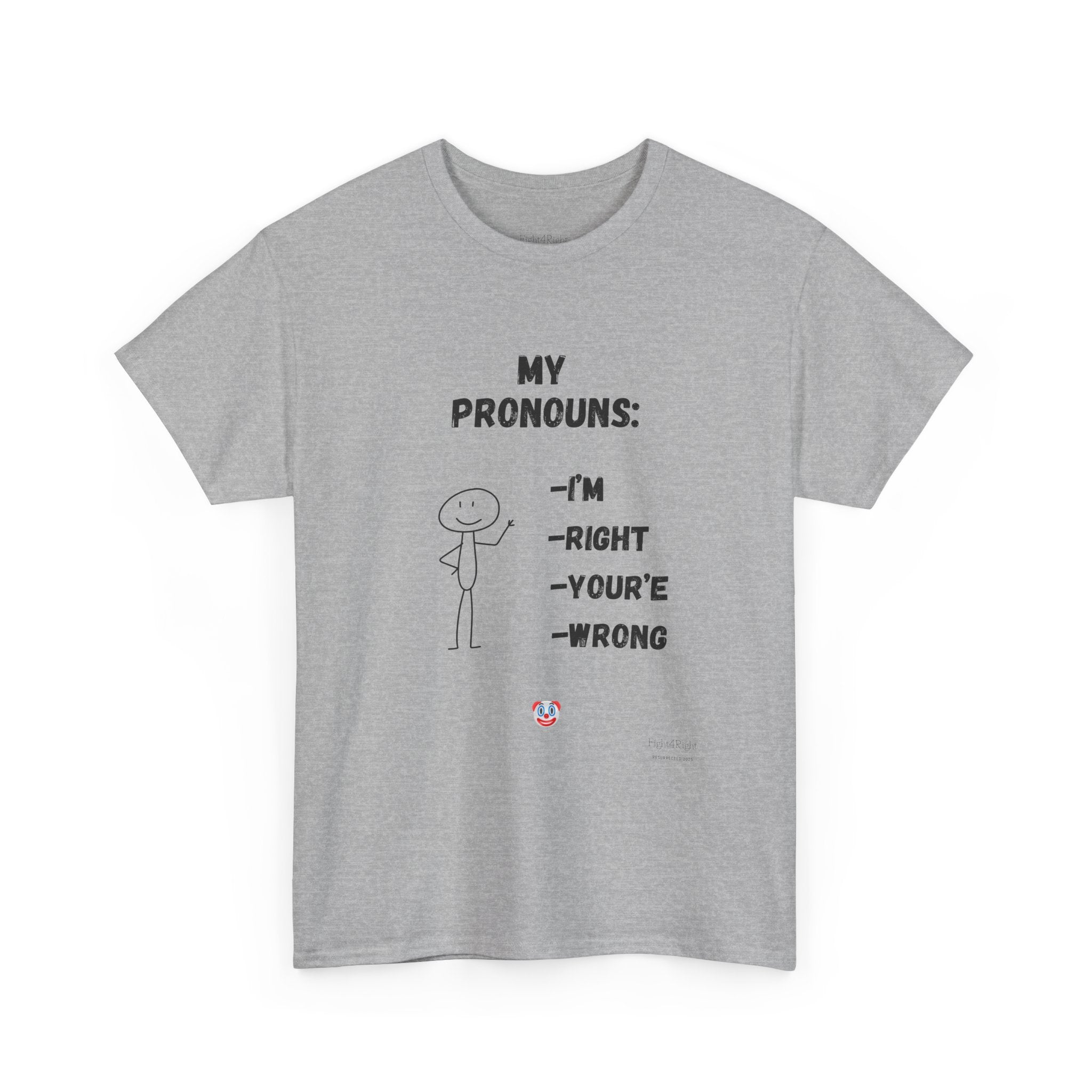 My Pronouns I'm Right You're Wrong T-Shirt –Funny Satirical T-Shirt