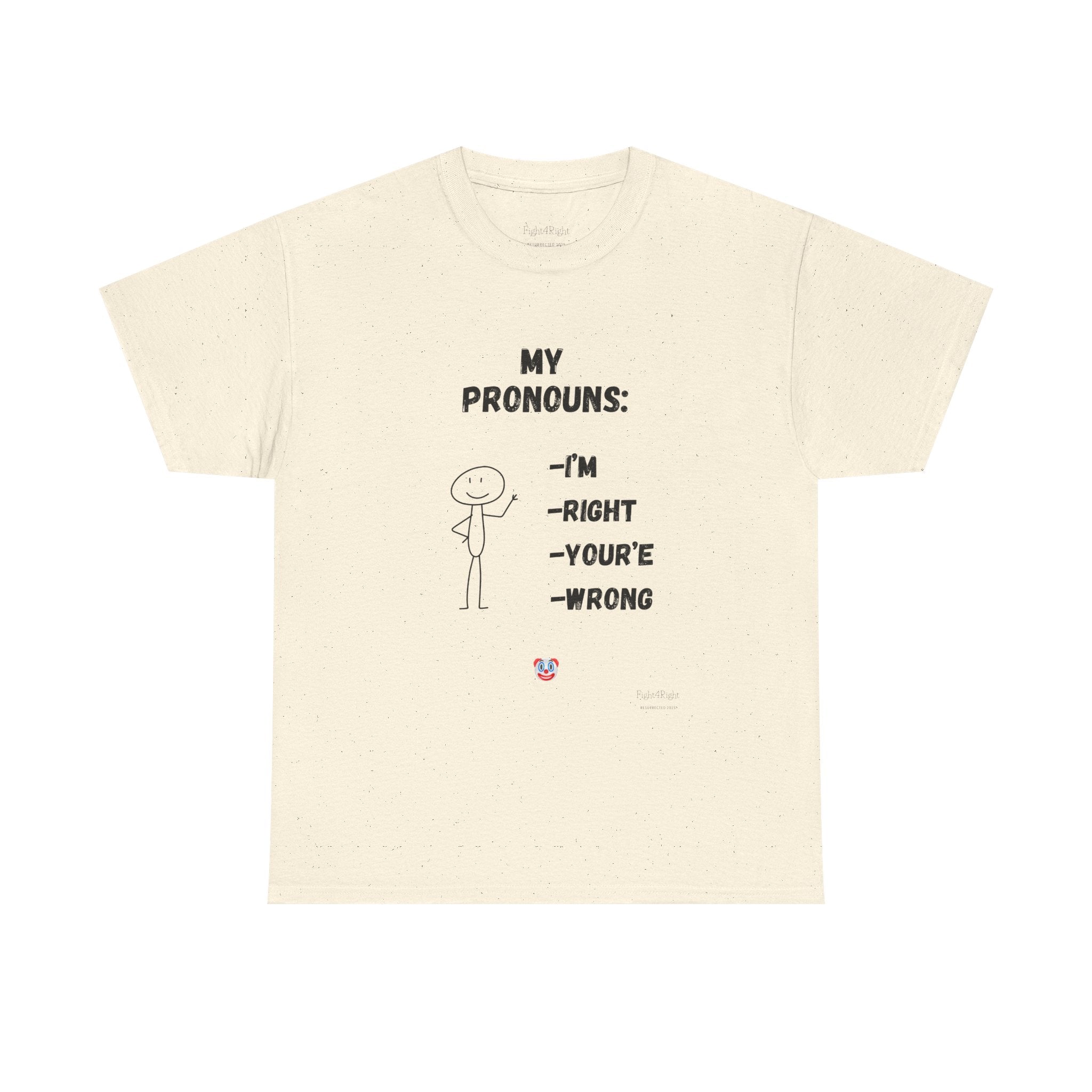 My Pronouns I'm Right You're Wrong T-Shirt –Funny Satirical T-Shirt
