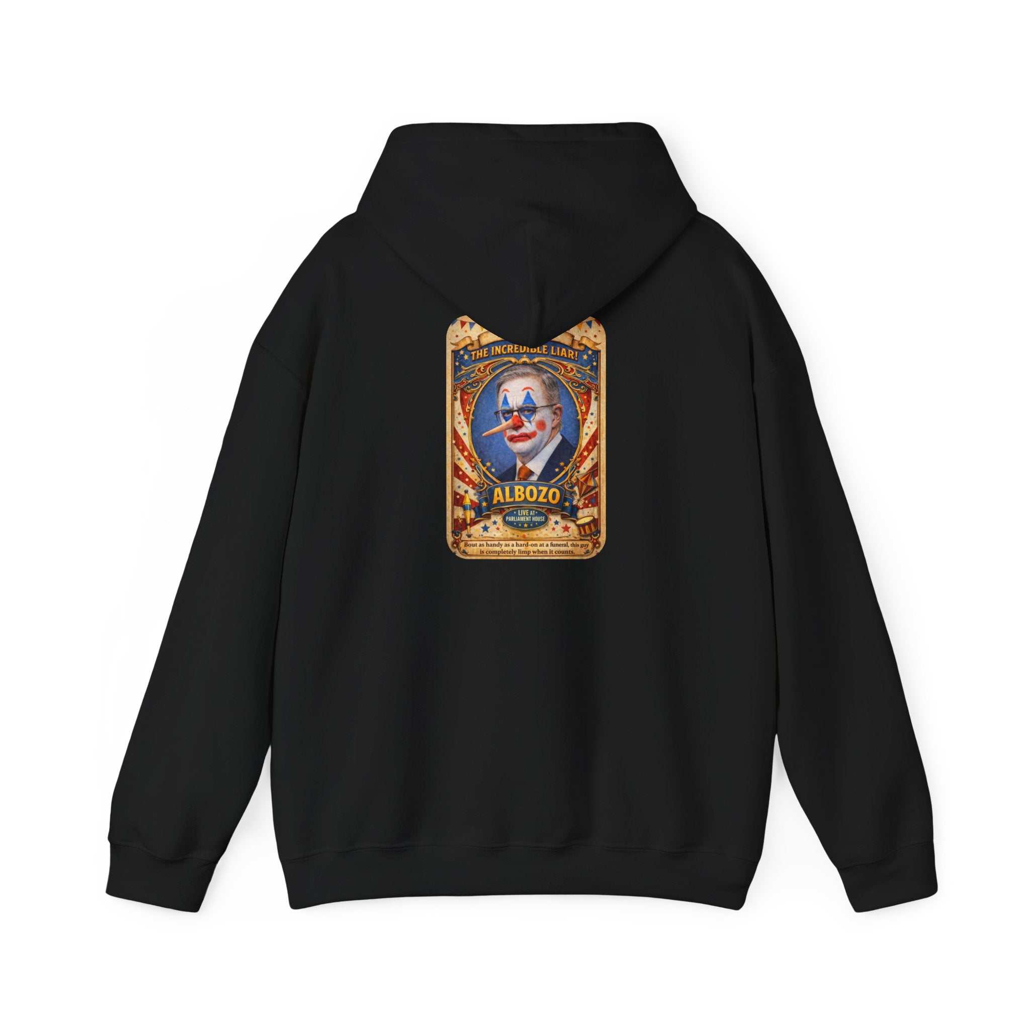 Clown Circus Poster Hoodie — 'Albozo' Retro Carnival Graphic Sweatshirt