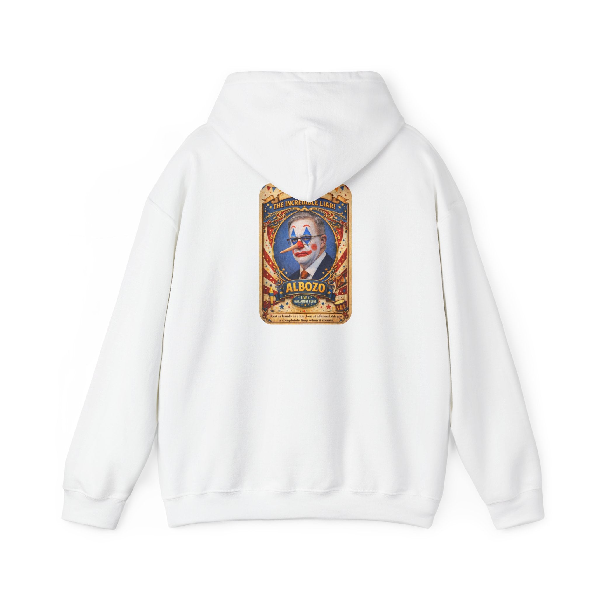 Clown Circus Poster Hoodie — 'Albozo' Retro Carnival Graphic Sweatshirt