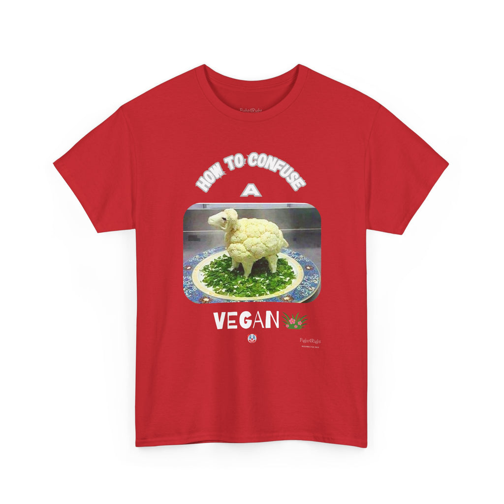 Humorous Tee "How to Confuse a Vegan" Cauliflower Sheep Graphic Shirt