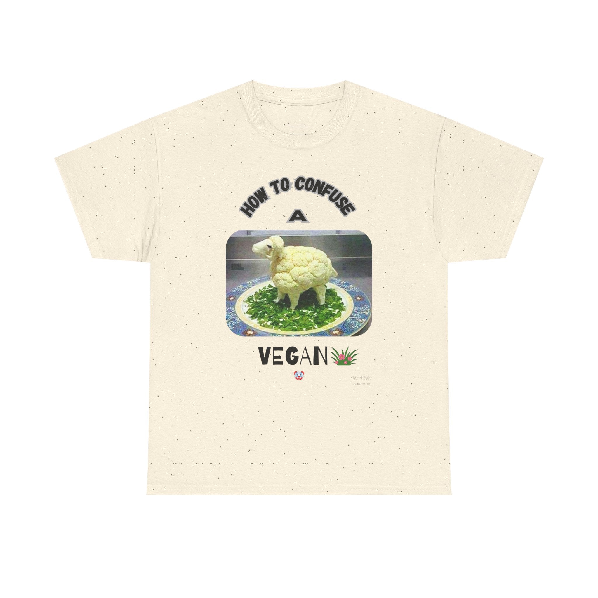 Humorous Tee "How to Confuse a Vegan" Cauliflower Sheep Graphic Shirt