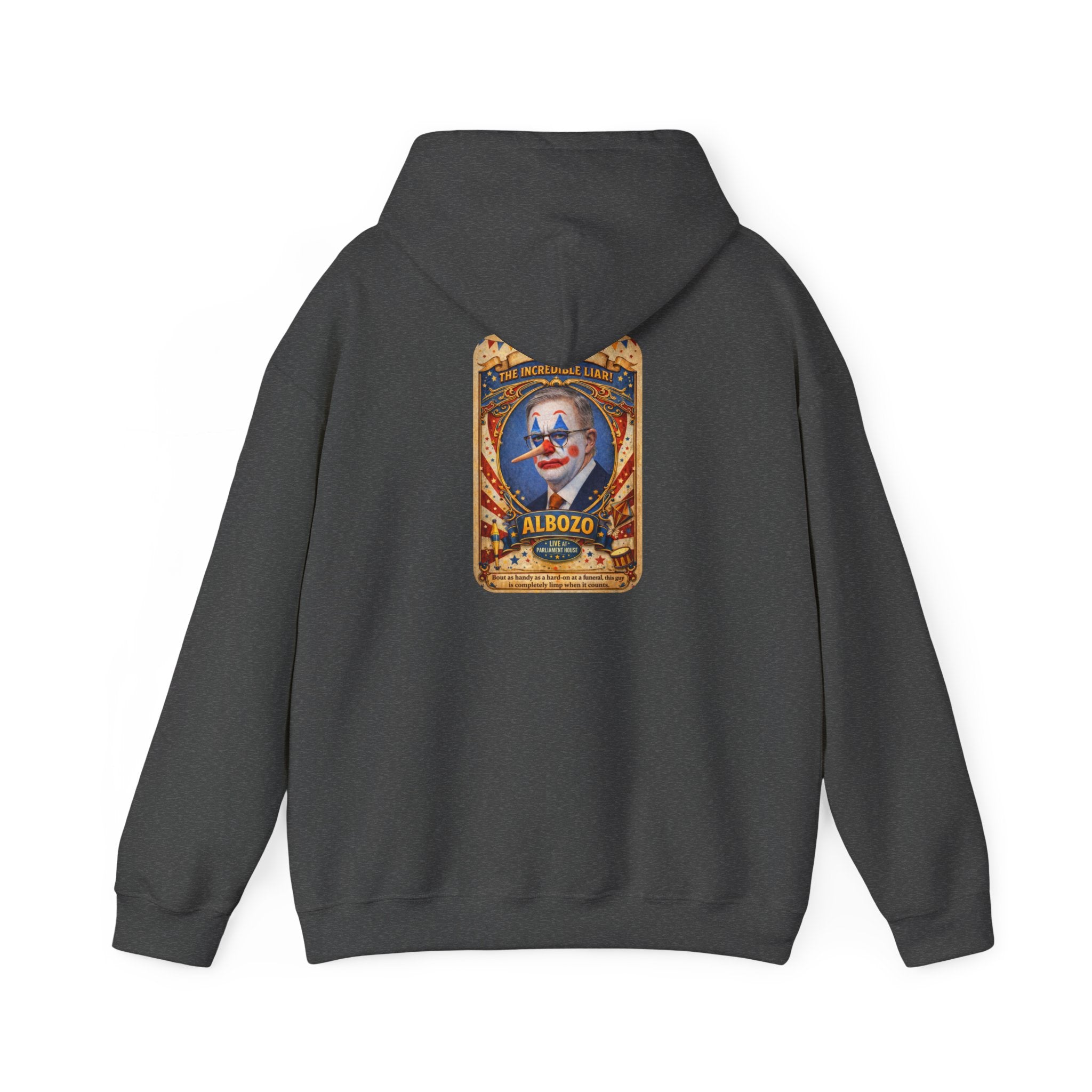 Clown Circus Poster Hoodie — 'Albozo' Retro Carnival Graphic Sweatshirt