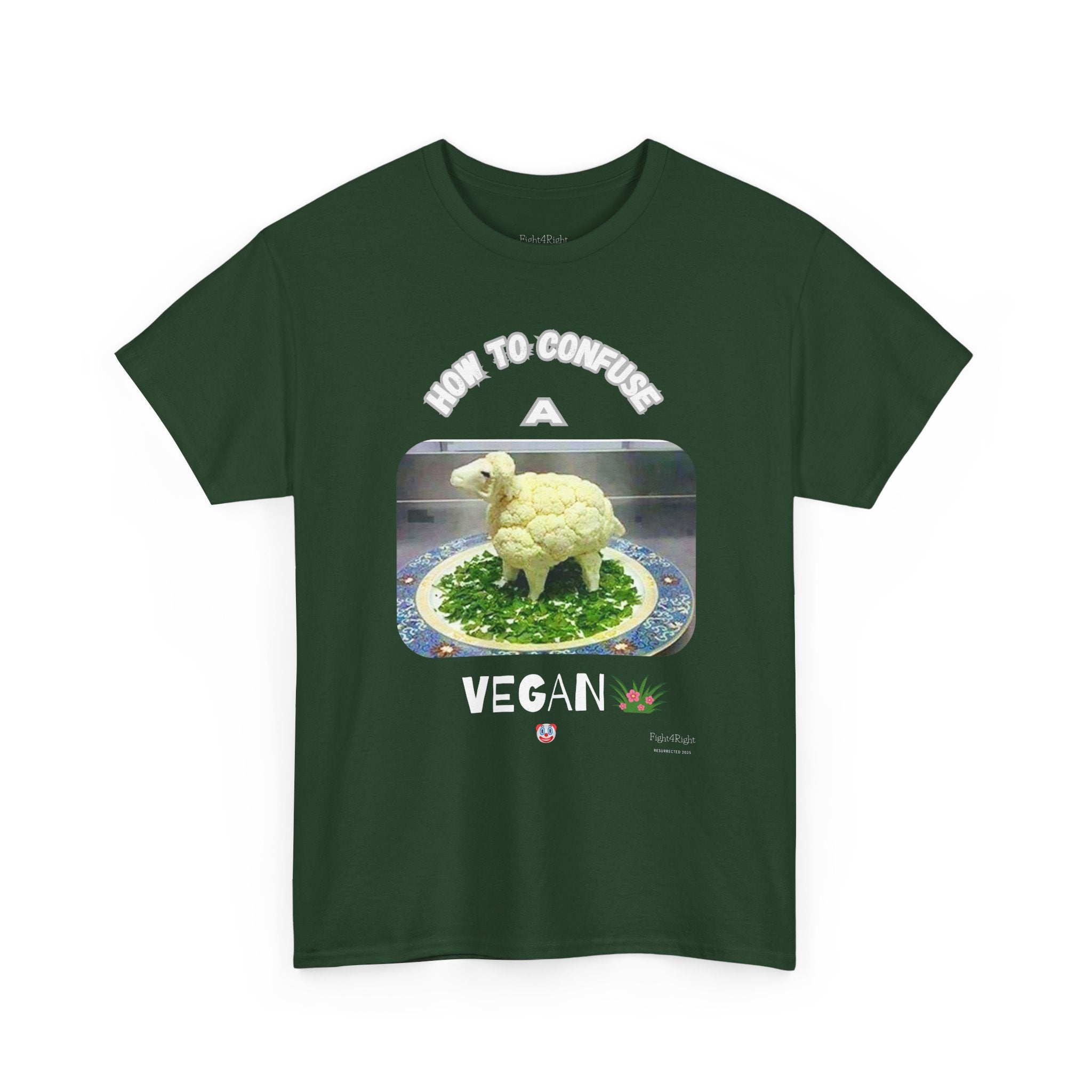 Humorous Tee "How to Confuse a Vegan" Cauliflower Sheep Graphic Shirt