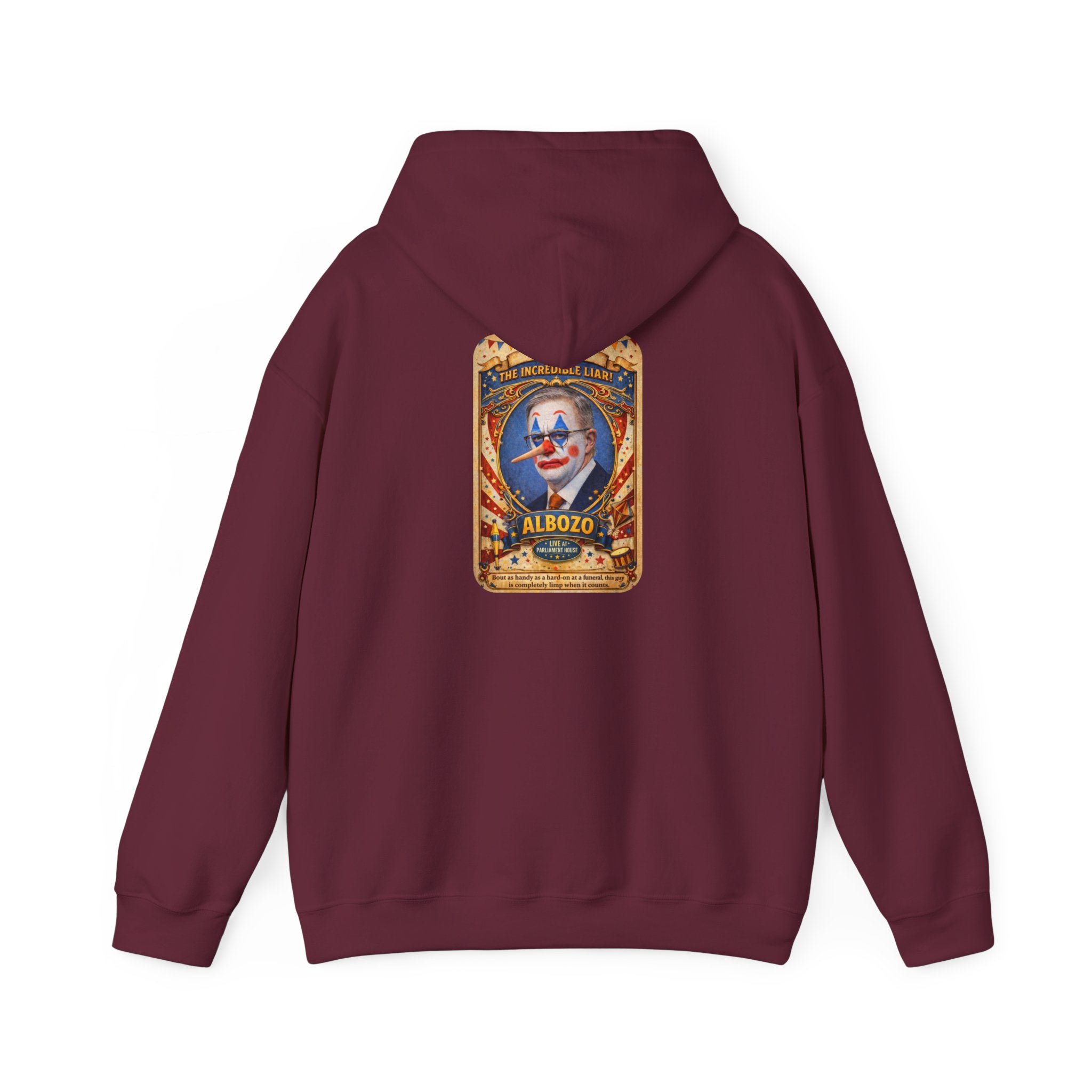 Clown Circus Poster Hoodie — 'Albozo' Retro Carnival Graphic Sweatshirt