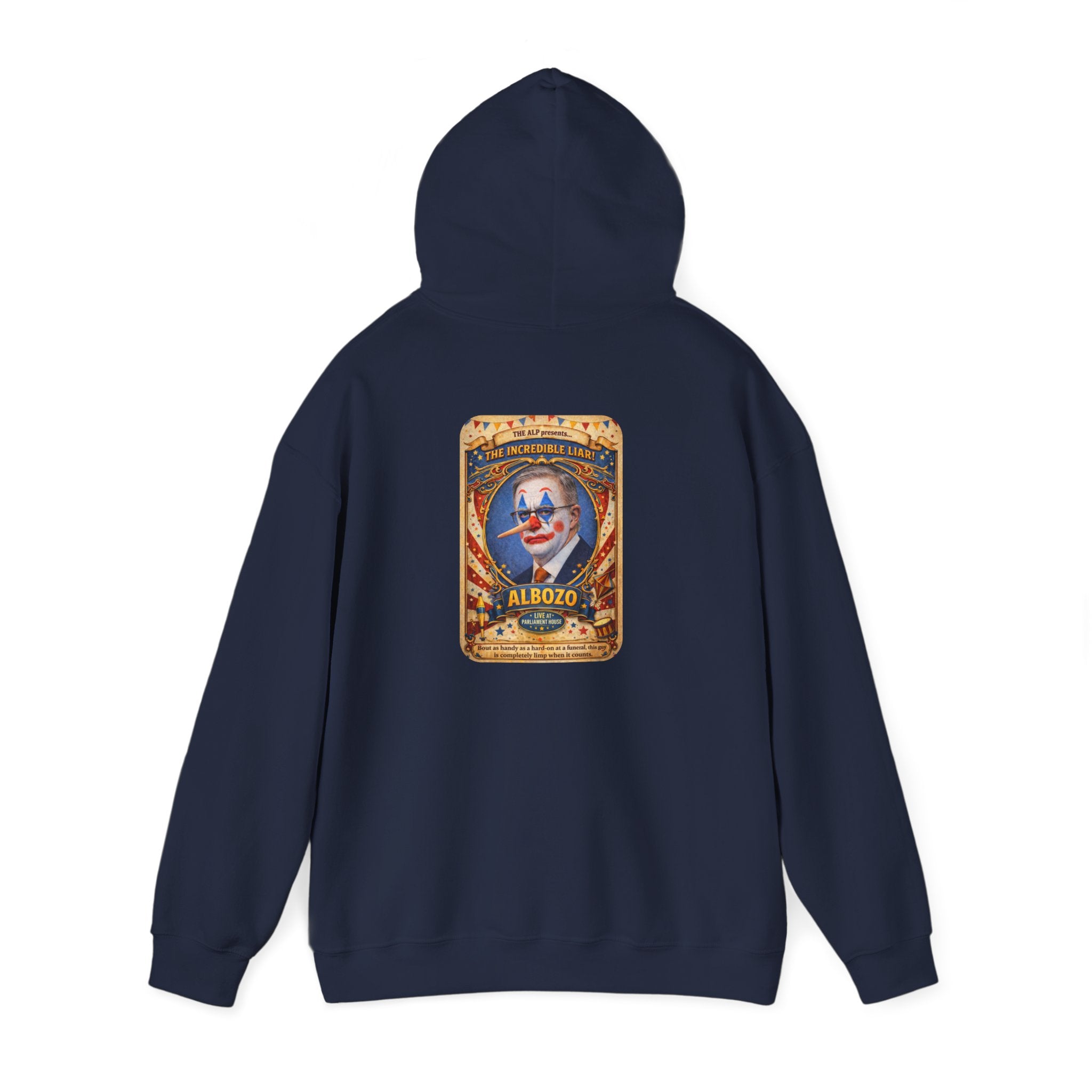 Clown Circus Poster Hoodie — 'Albozo' Retro Carnival Graphic Sweatshirt