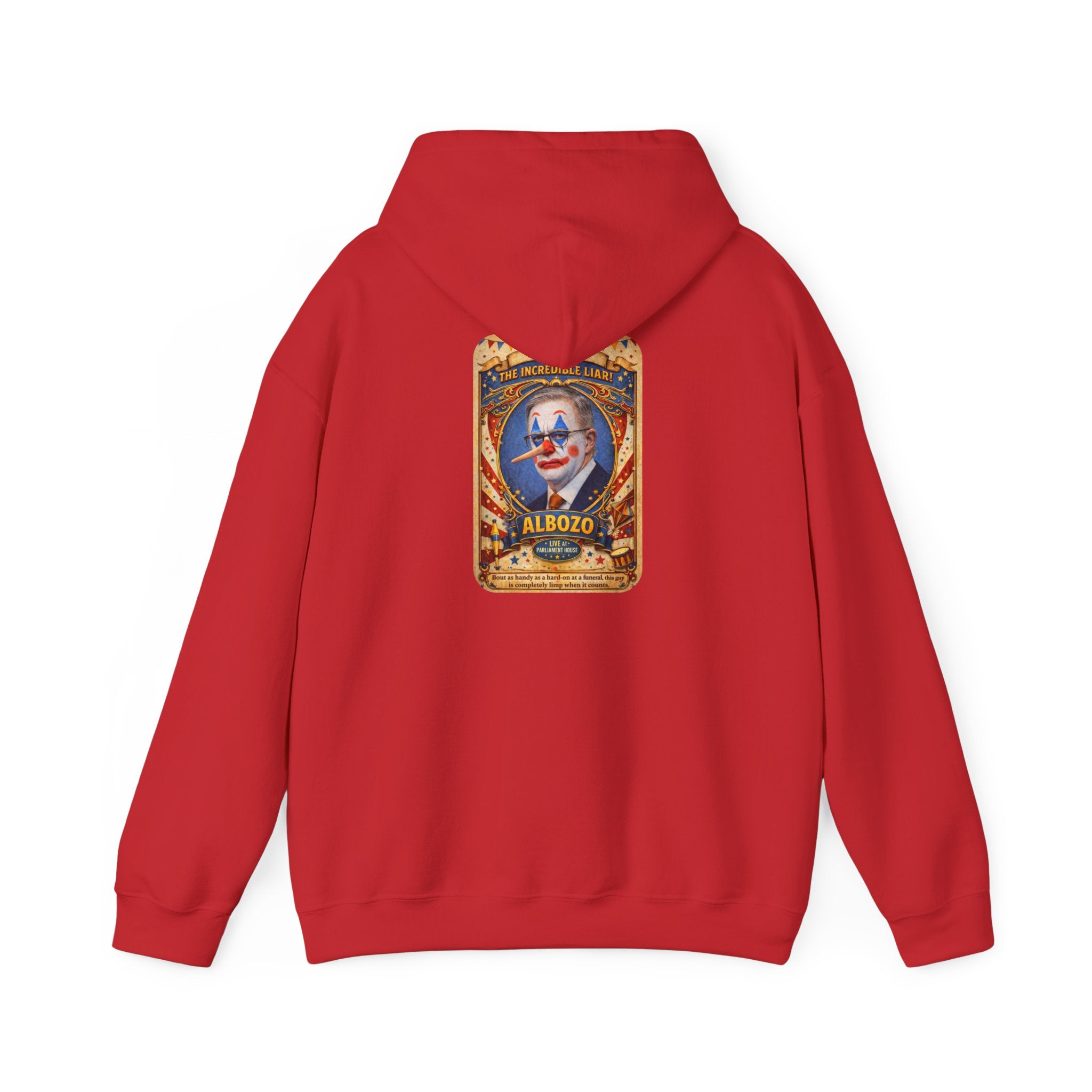 Clown Circus Poster Hoodie — 'Albozo' Retro Carnival Graphic Sweatshirt