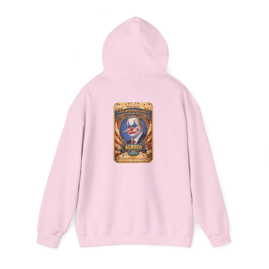 Clown Circus Poster Hoodie — 'Albozo' Retro Carnival Graphic Sweatshirt