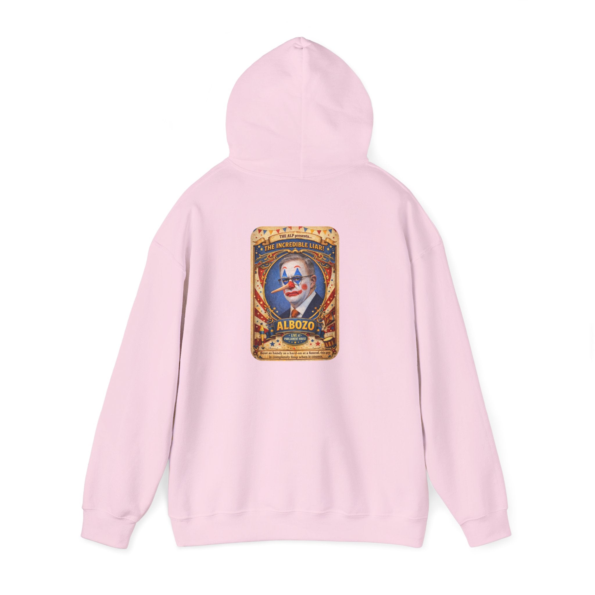 Clown Circus Poster Hoodie — 'Albozo' Retro Carnival Graphic Sweatshirt