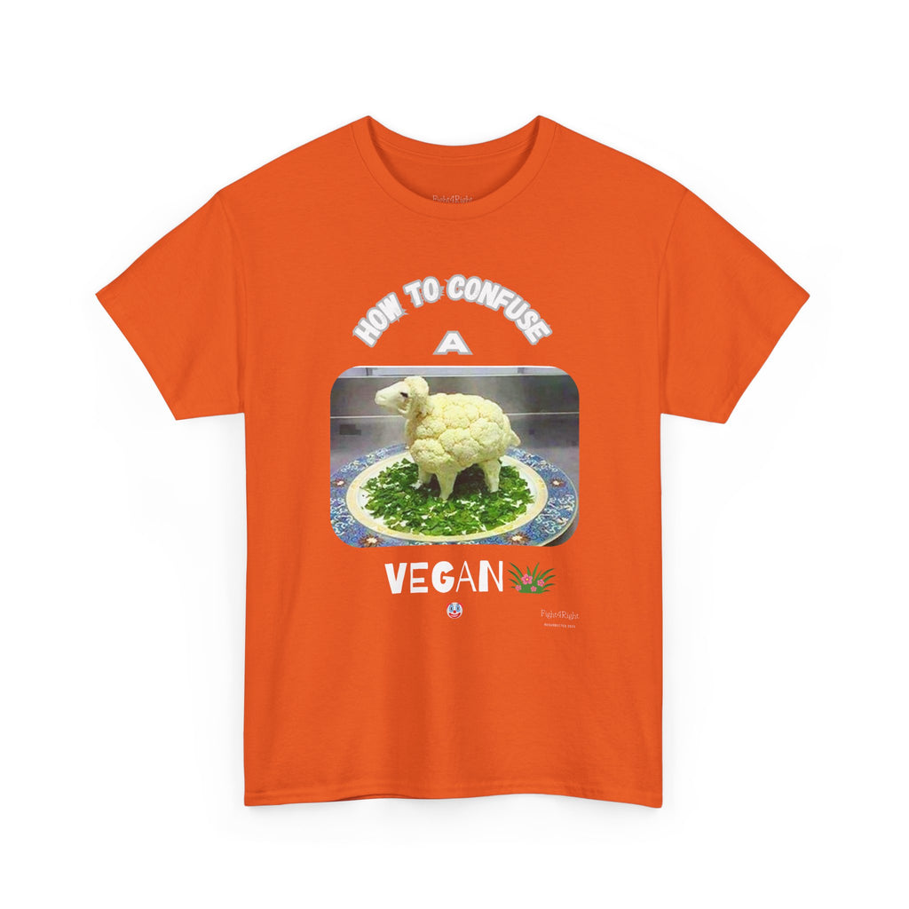 Humorous Tee "How to Confuse a Vegan" Cauliflower Sheep Graphic Shirt
