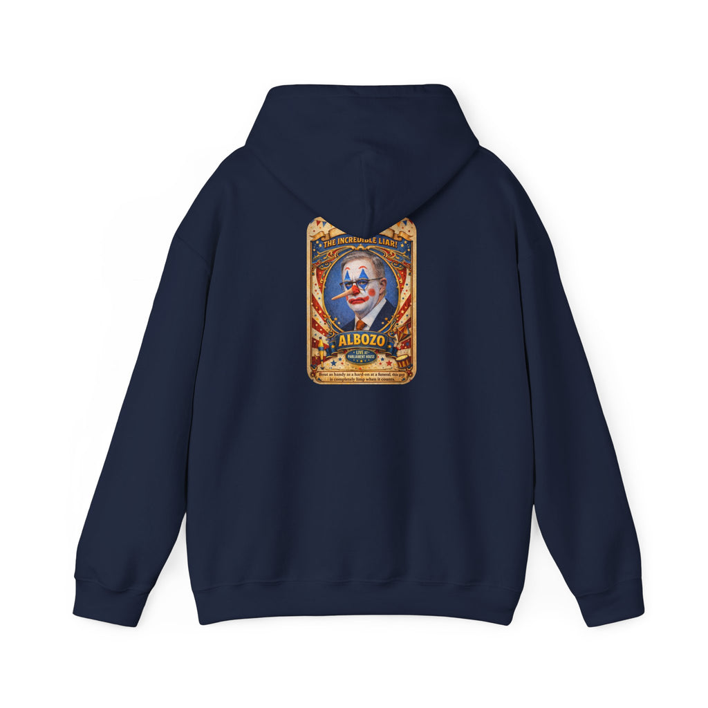 Clown Circus Poster Hoodie — 'Albozo' Retro Carnival Graphic Sweatshirt