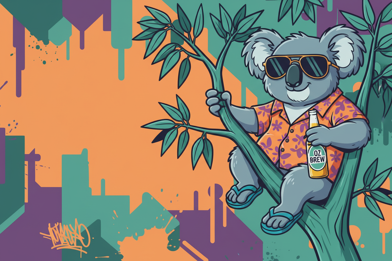 i want the koala to have more edge, he should have sunnies on and thongs and be holding a beer